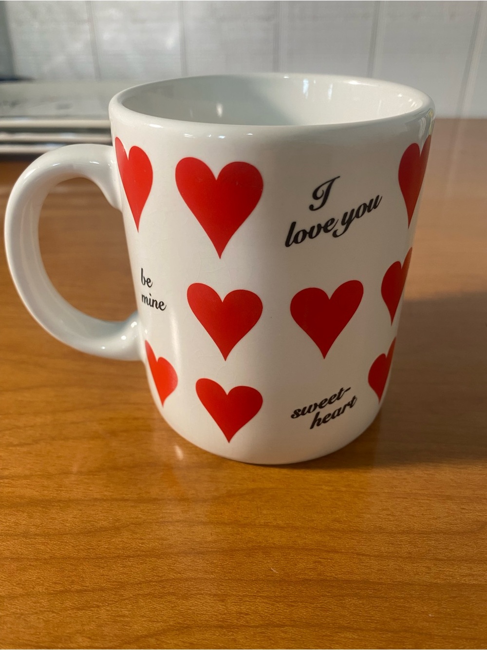 White Ceramic Mug with Red Hearts - Love You Sweetheart Design